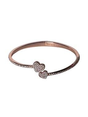 kate spade Pre-loved Rose Gold Double Heart Pavé Cuff Bracelet